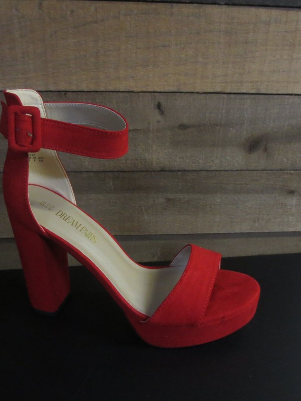 DREAM PAIR WOMEN'S HI LO RED SUEDE HEELED SANDALS - US 10